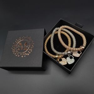 3pcs Crystal Heart Pendant Popcorn chain Bracelet.